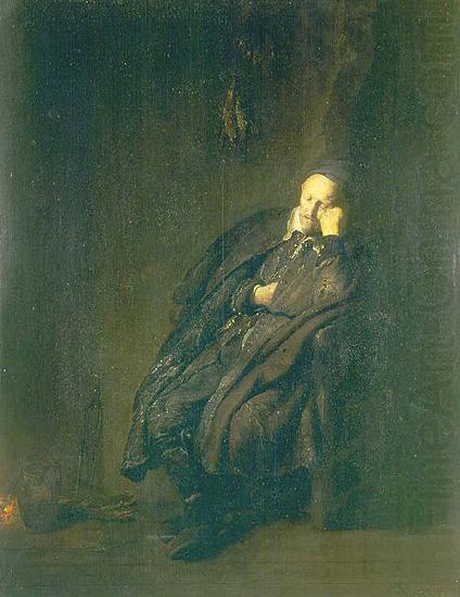 An old man asleep by a fire, REMBRANDT Harmenszoon van Rijn